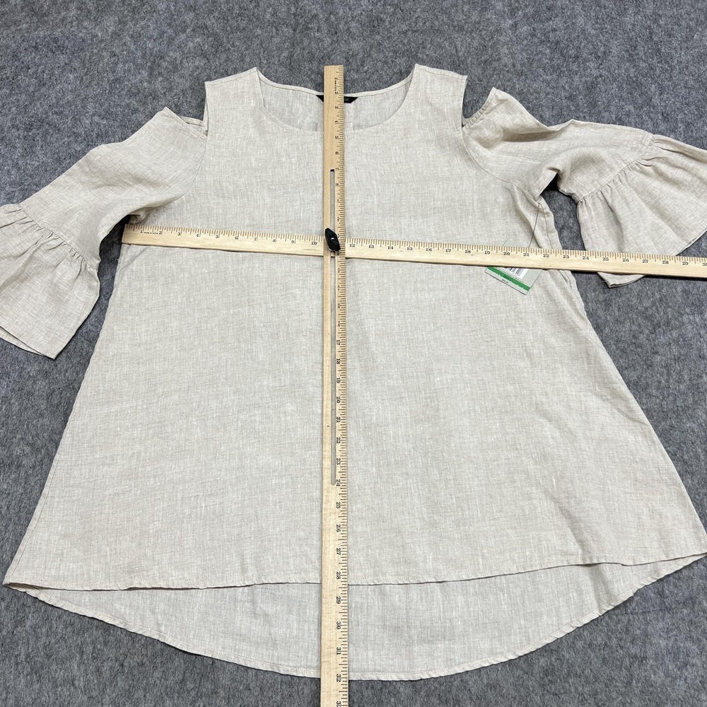 John Mark Blouse Womens L Beige Linen Cold Shoulder 3/4 Bell Sleeve Tunic Top - Picture 10 of 16